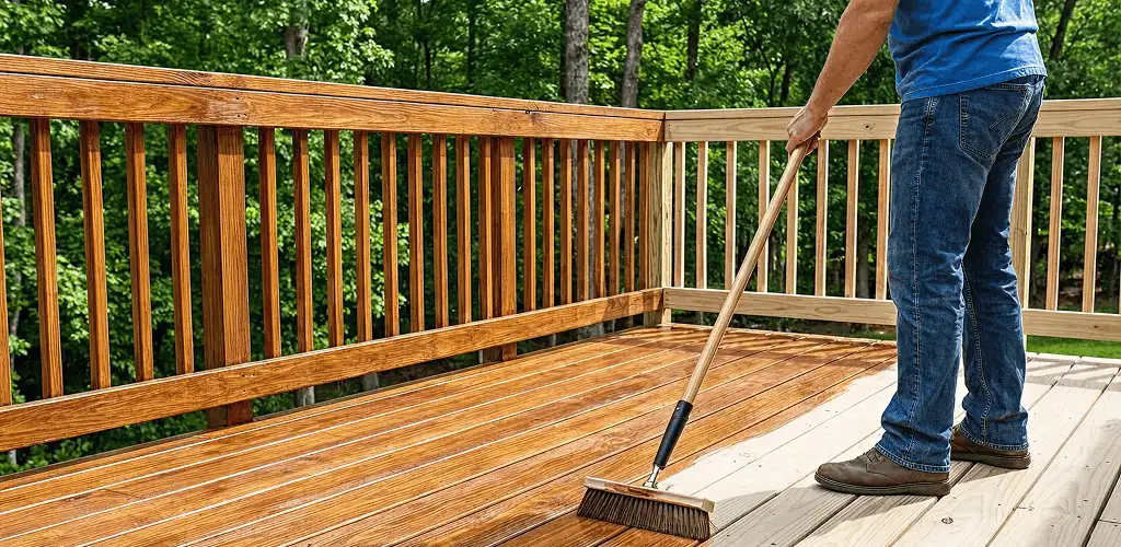 Deck staining and sealing application on a wood deck in Cape Coral, FL